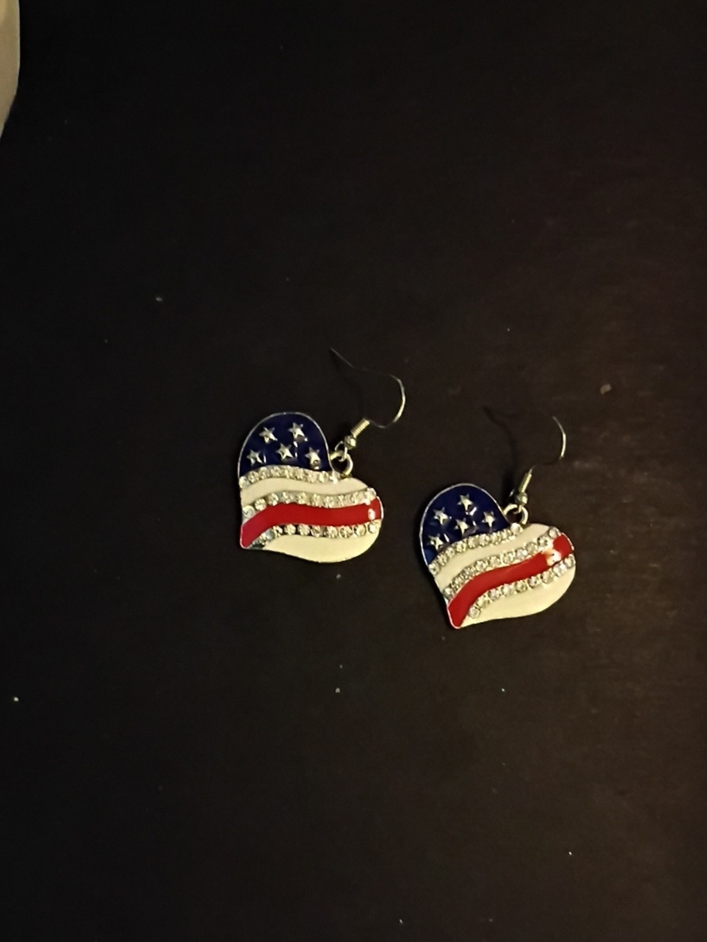 Patriotic Heart Dangle Earrings - Red, White & Blue